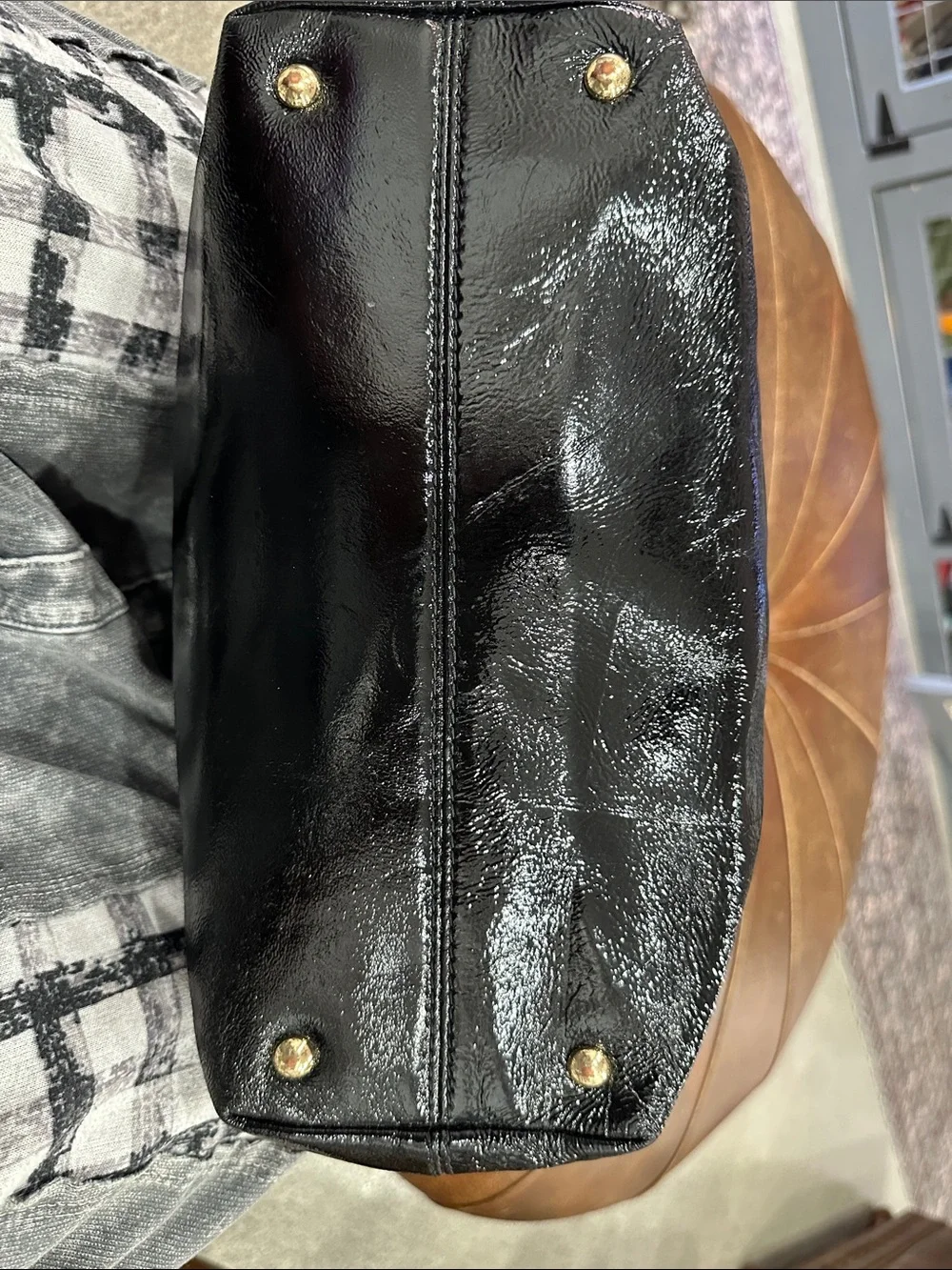 Michael Kors Black Patent Tote with Gold Chain Charm
